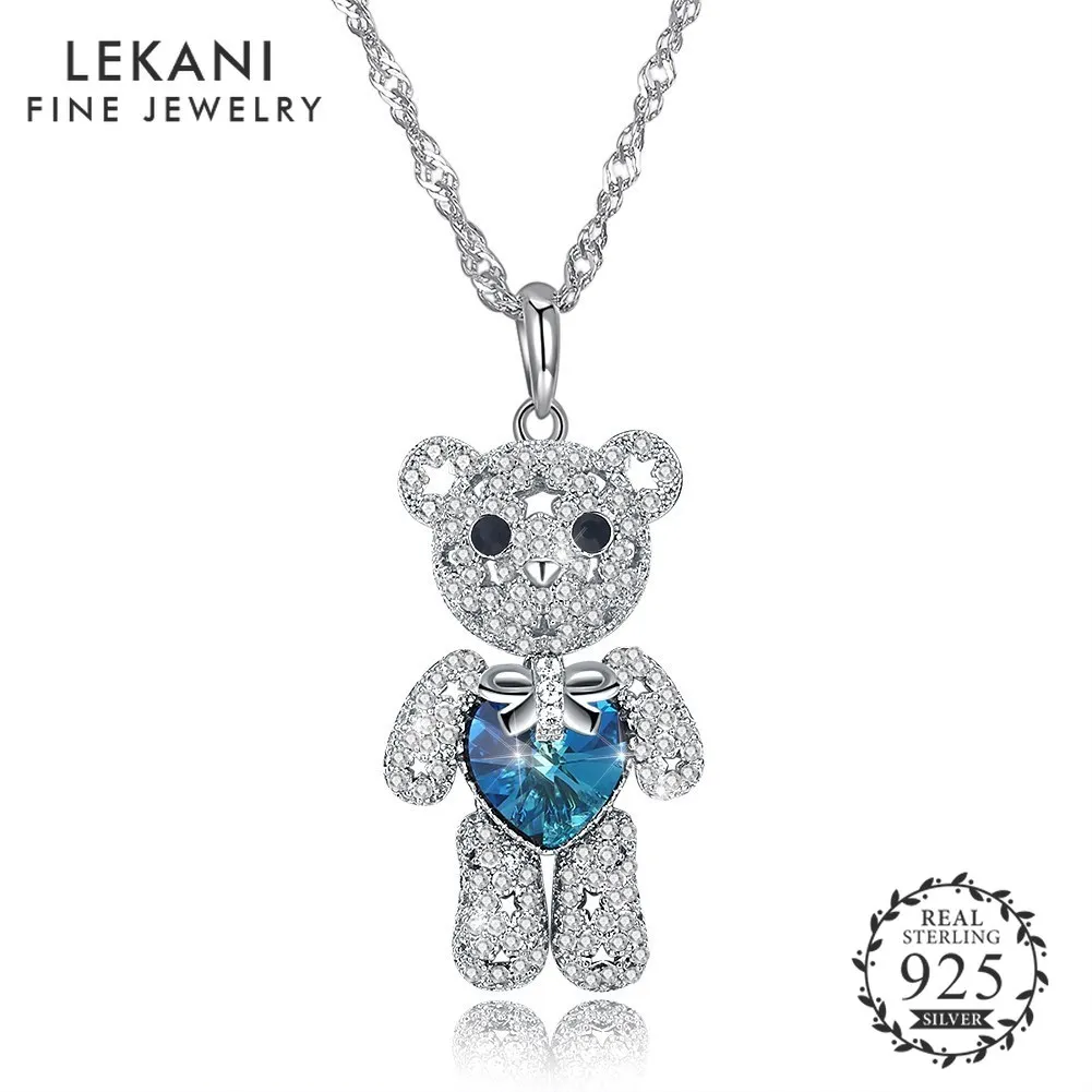 Ожерелье LEKANI Lucky Bear из стерлингового серебра, ожерелье с кристаллами Swarovski, подвеска в виде животного для женщин, ювелирное изделие, роскошный подарок, новинка