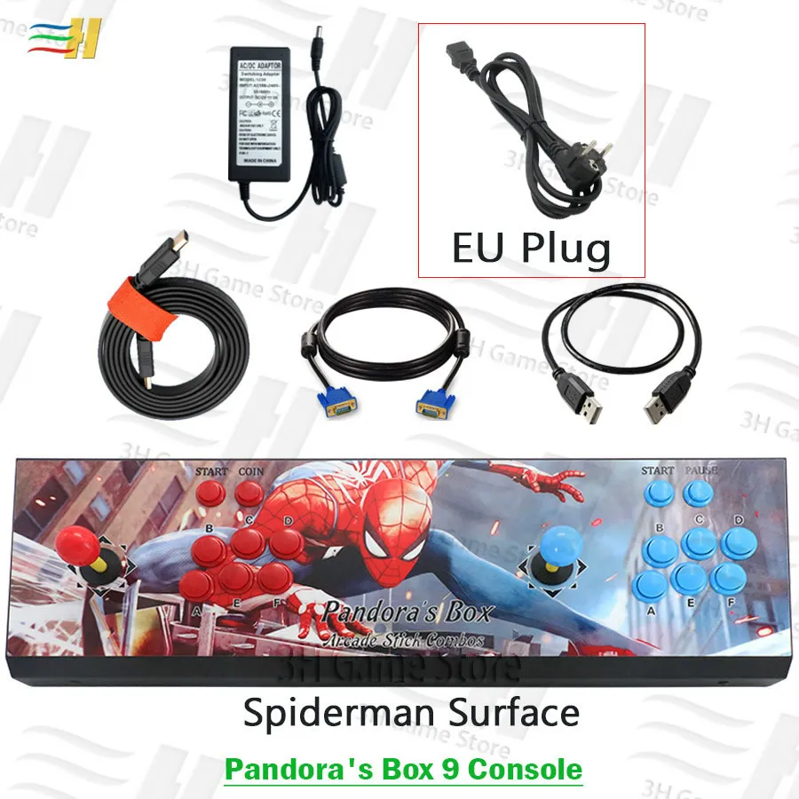 PB9 spiderman EU Новинка Pandora box 9 аркадная игровая консоль 1500 В 1 видео игра HDMI VGA usb джойстик для ПК ps3 tv pacman pandora's box 5S 6s 7 - Цвет: PB9 spiderman EU