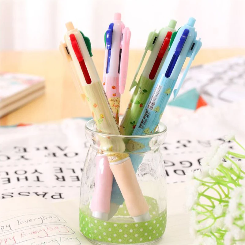 

2018 Cartoon Cute Kawaii 4 in 1, 4 Color Ballpoint Pen Ball Pen for School Cute Stationery Student Office School Supplies
