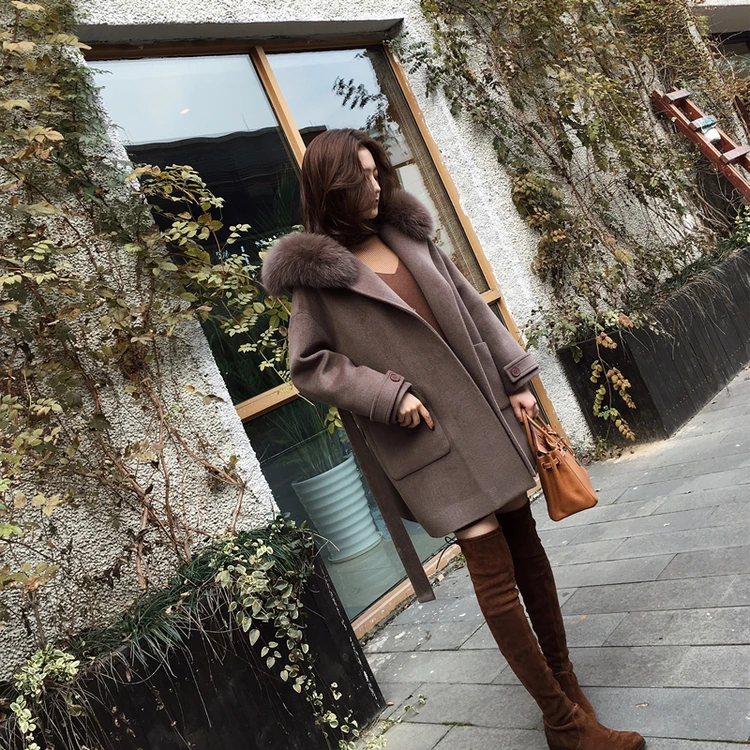 Women wool coat Office Lady Hooded Women Wool Blend Coat Double Breasted Solid Cashmere Jacket Slim Regular Ladies Coats C338
