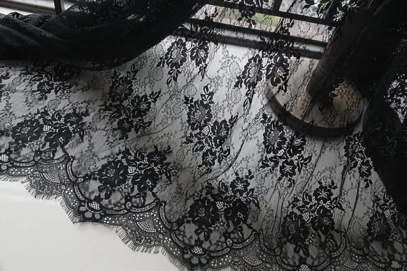 

3 Yards Black Chantilly Lace Fabric French Lace Fabric With Scalloped Borders Ivory Lace Fabric With Eyelash