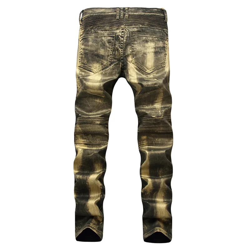 Мужские байкерские джинсы облегающие джинсовые брюки с принтом и покрытием