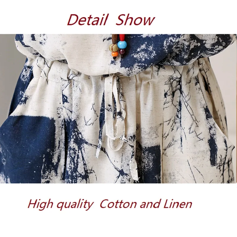 Женское льняное платье повседневное летнее без рукавов с цветочным принтом и