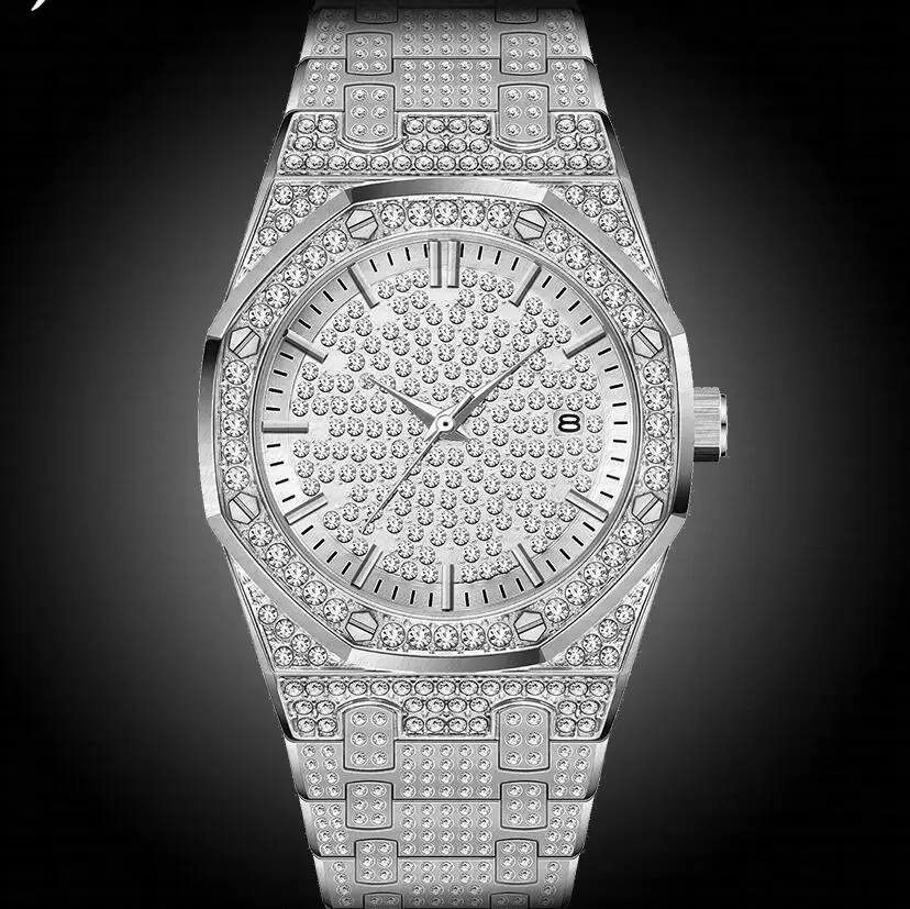 Прямая поставка Роскошные мужские часы Patek золотые часы Аналоговые водонепроницаемые кварцевые часы Календарь Бизнес часы с бриллиантами