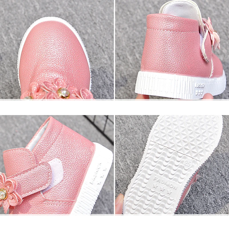 Autumn Toddler Baby Girls Shoes Children Fashion PU Flowers Short Boots Pink Gold Casual Kids Martin for Girl CSH796 | Детская одежда и