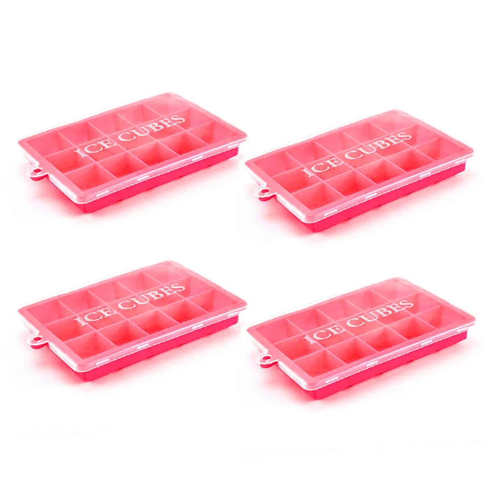 4pcs red 15 отверстий лоток для льда с крышкой силиконовая форма для льда с крышкой Гибкая легко снимаемая квадратная форма DIY лотки для льда для виски барная посуда - Цвет: 4pcs red