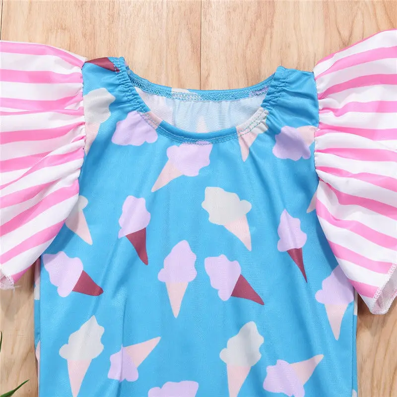 Летние милые купальники с принтом мороженого для маленьких девочек цельные