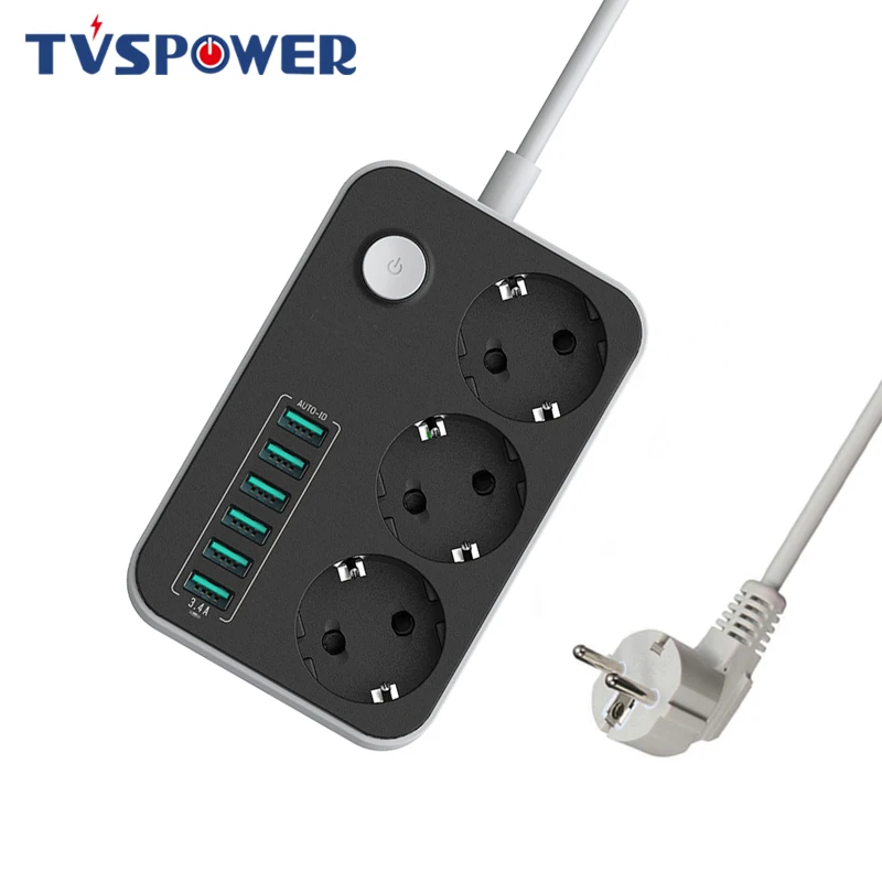 USB 6 Порты сборы Мощность полосы Стабилизатор напряжения 3 ЕС штепсельная розетка