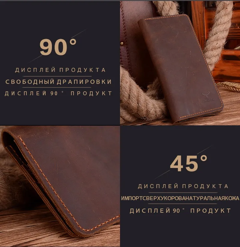 COWATHER высокое качество корова подлинная Crazy horse кожа мужчины кошельки длинные стиль два цвета моды мужской кошелек 103