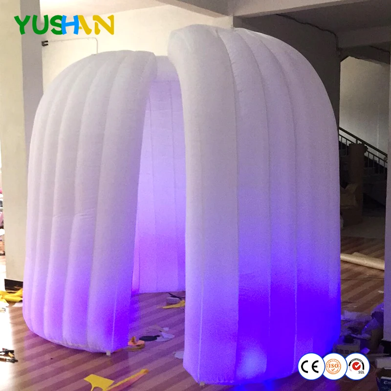 

Fashion Inflatable round photo booth Wedding backdrop with RGB LED strip and Inner air fan Inflatable Enclosure tent for Parties