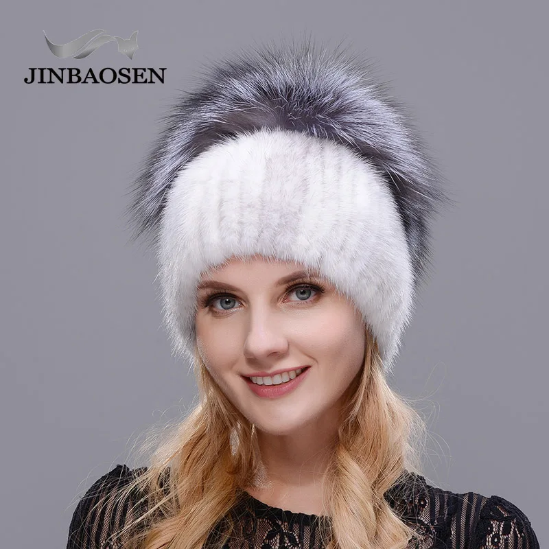 JINBAOSEN новая стильная меховая шапка черная Оптовая норковая с лисьим мехом зимняя