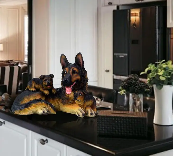 Black German Shepherd Mother &amp son Dog Hand Painted Resin Figurine Statue | Дом и сад