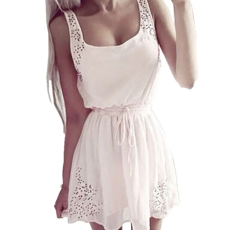 Летнее женское однотонное мини платье без рукавов майка Boho Baech Платья