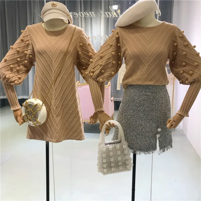 ALPHALMODA 2018 зима новое стереоскопическое шерстяное платье с рукавами фонариками