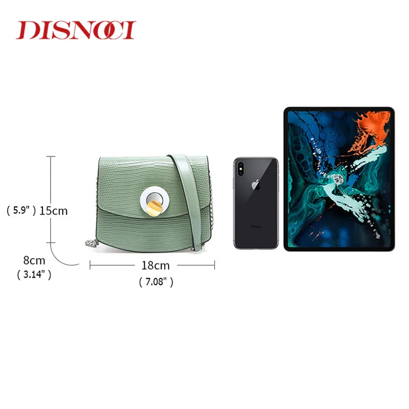 Genuine Cow Leather Luxury Chains Shoulder Bag Women Design Lizard Pattern Buckle Messenger Bags Summer Mini Square | Багаж и сумки