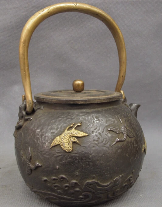 song voge gem S2793 Folk Chinese Bronze FengShui Fly Bird Crane Statue Handle Wine Pot Teapot Flagon | Дом и сад