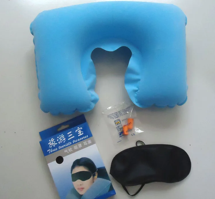 Sky blue 3 шт. надувная u-образная стекающаяся подушка для шеи отдых для автомобиля Путешествия комфорт подголовник полета Путешествия мягкая подушка с Goggle наушник - Название цвета: Sky blue