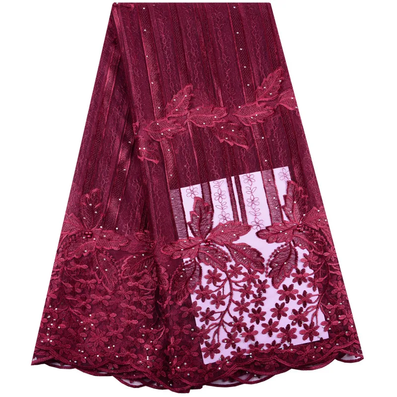 

Wine Embroidery French Tulle Lace 2019 African Net Lace Fabric High Quality Nigerian Mesh Lace Fabrics For Wedding Dress S1430