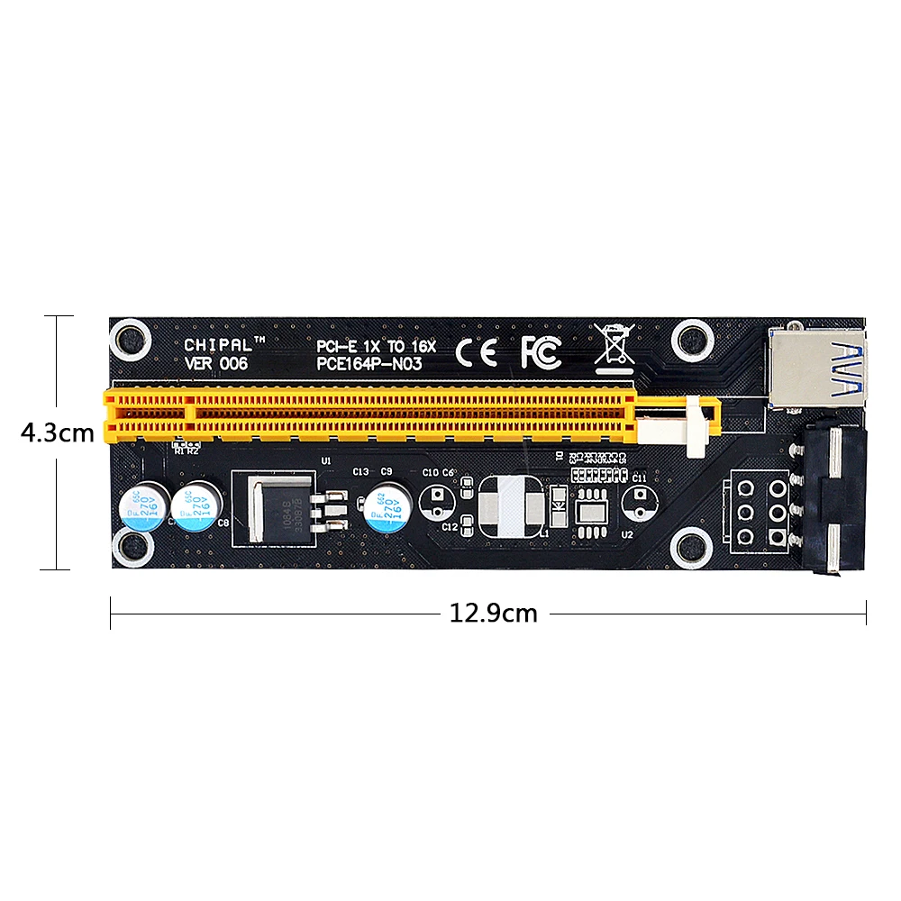 CHIPAL VER006 PCI-E Райзер-карта PCIE 1X 16X Удлинительный кабель 60 см USB 3 0 SATA 4-контактный