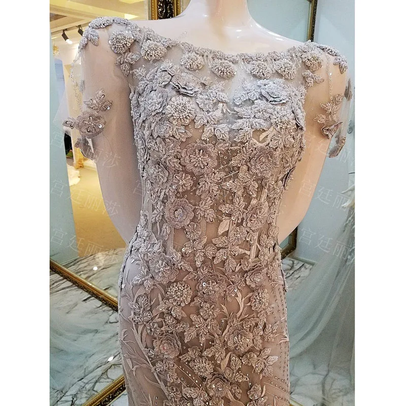 Женское вечернее платье без рукавов AOLANES серое винтажное из фатина с кружевной