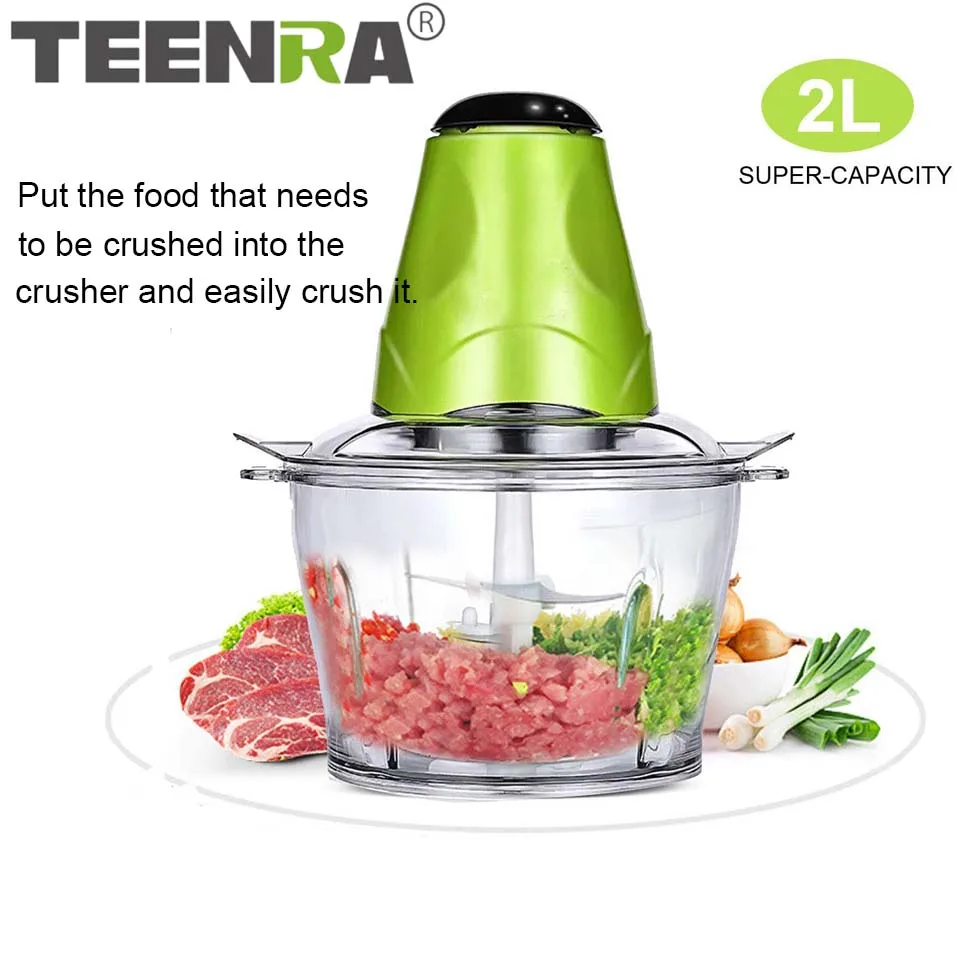 TEENRA 2L измельчитель для овощей, Электрический измельчитель для мяса, многофункциональный измельчитель овощей, резак из нержавеющей стали, кухонные гаджеты