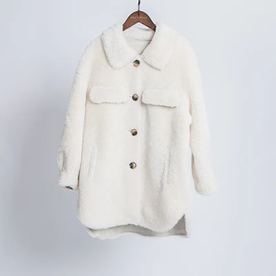 Beige Пальто с искусственным мехом больших размеров, женское плотное теплое зимнее пальто больших размеров, Женское пальто из натурального овечьего меха, плюшевая пушистая куртка - Цвет: Beige