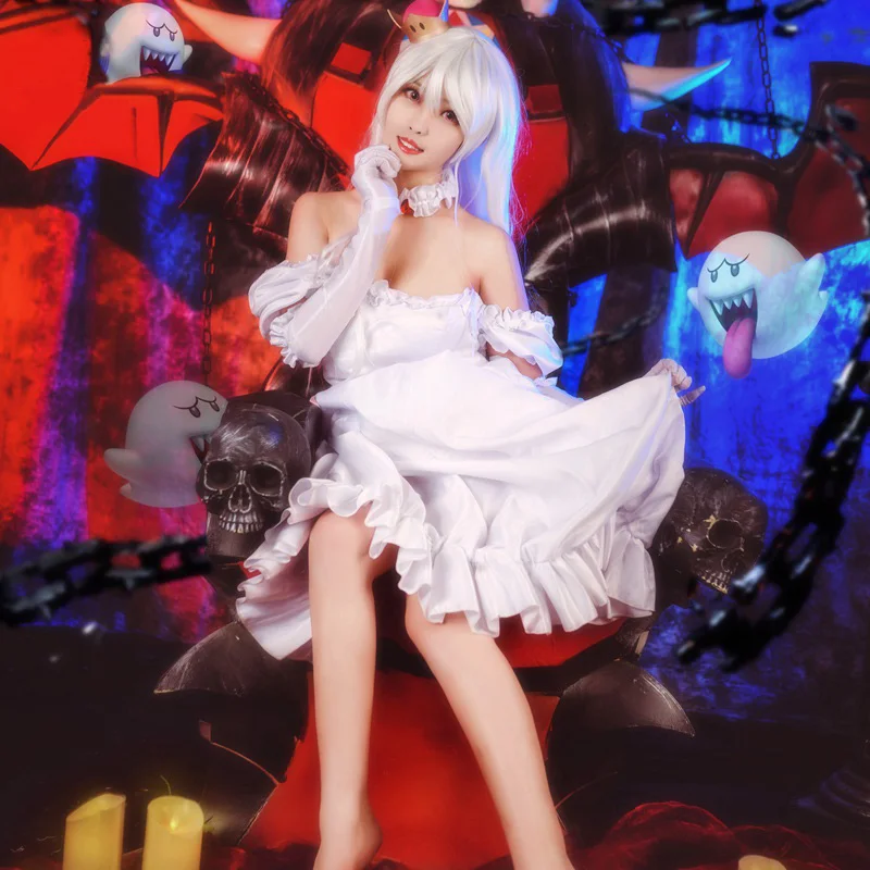 Boosette Косплей Костюм принцессы Koopa белое платье бальное ретро средневековое