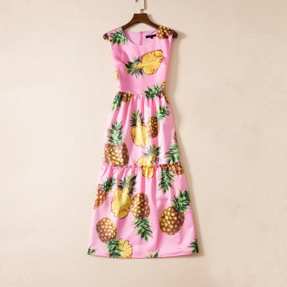 2017 новое летнее модное милое платье без рукавов с принтом ананаса Милое Платье До