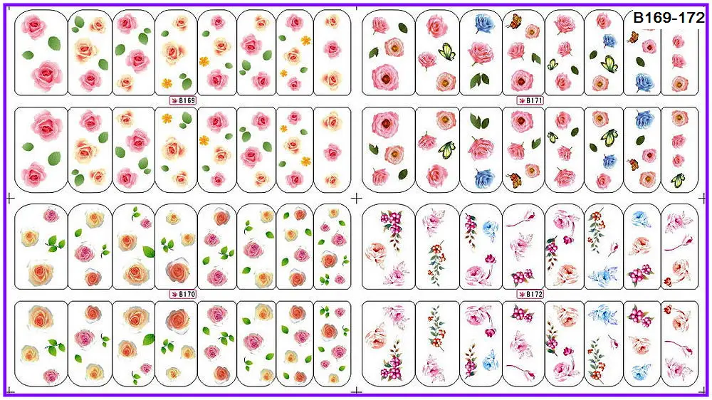 

4 PACKS / LOT NAIL ART WATER TRANSFERS STICKERS NAIL DECALS FLOWER ROSE B169-192