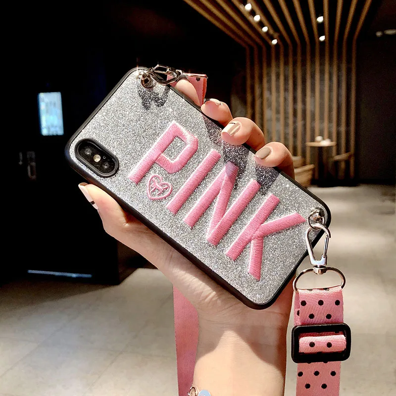 F Роскошный Розовый Блестящий кожаный чехол с вышивкой для iphone 7, 7 Plus, модный волнистый ремешок, чехол для iphone XS Max X, 8, 6, 6 S Plus, для Apple iphone 11, pro, max, 11, funda - Цвет: F
