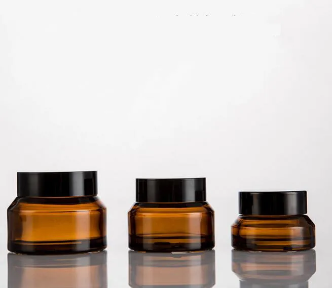 

300pcs/lot 15g 30g 50g Amber Glass Cream Jar With Lids White Seal Insertion Container Cosmetic Packaging Glass Cream Pot