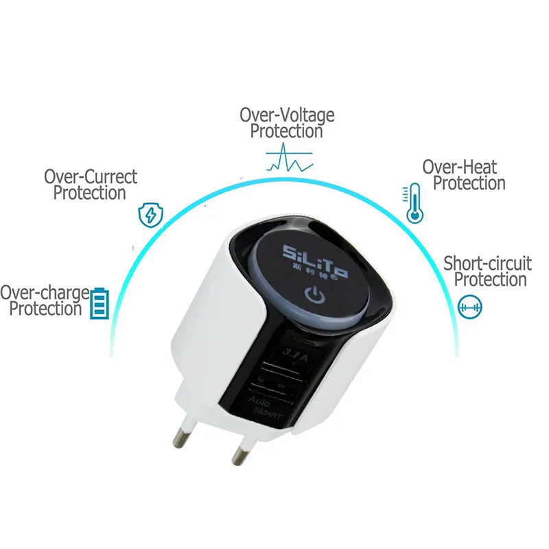 QC3.0 зарядное устройство для путешествий с двумя выходами USB 15 5 Вт штепсельная
