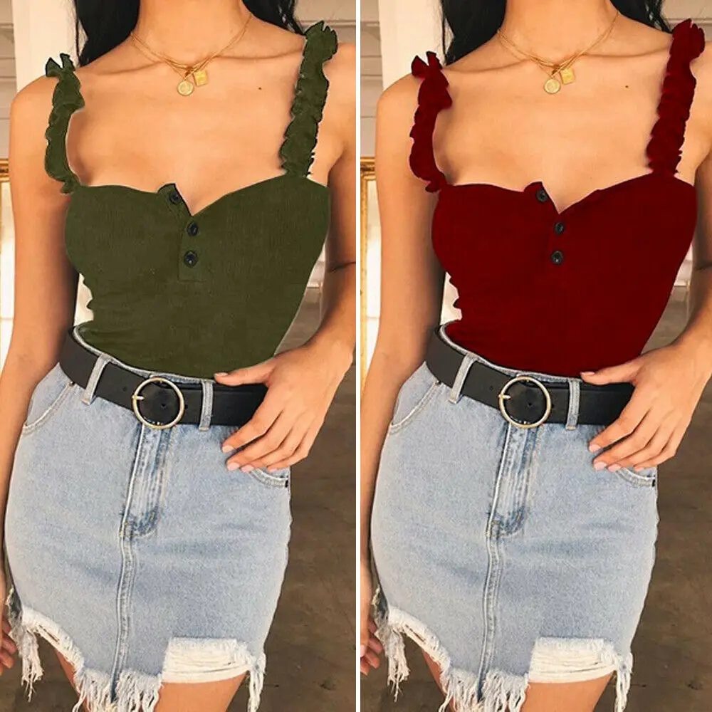 Женский топ на тонких бретельках с рюшами бретельках|Топы| |