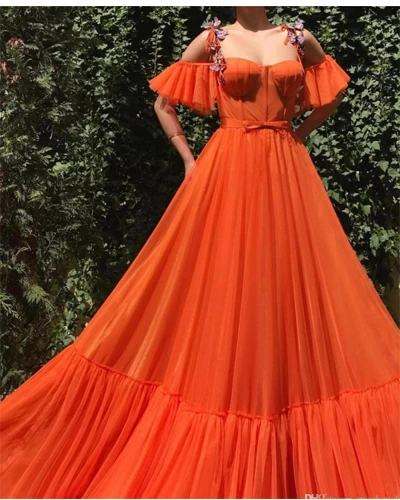 Оранжевый Лори оранжевое вечернее платье Robe De Soiree с открытыми плечами Выпускные платья погружающиеся 3D бабочки вечерние платья - Цвет: Оранжевый