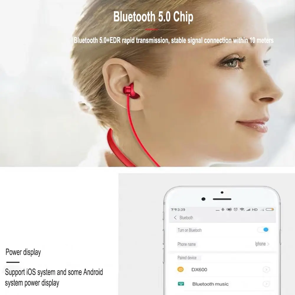 Беспроводные наушники Twinbuys BX, Bluetooth 5,0, шейные гарнитуры, стерео спортивные наушники, наушники-вкладыши, наушники с микрофоном для iPhone, Android, iOS