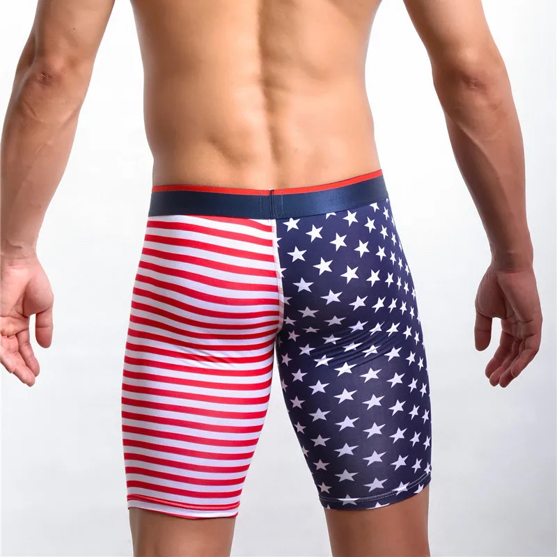 Men's Underwear Short Pants Slim Fit Home Fitness Tights American Flag Printing Underpants Man Boxers Trunk Five Minutes Boxers
