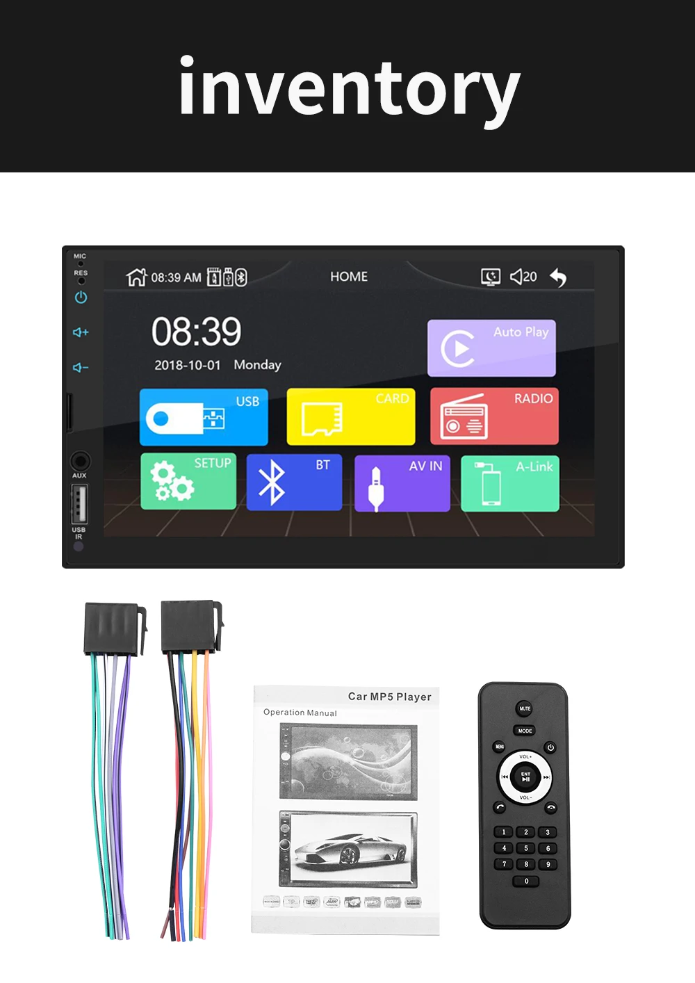 7 дюймов сенсорный экран Bluetooth стерео MP5 FM радио TF/USB/AUX-in аудио плеер Видео с USB