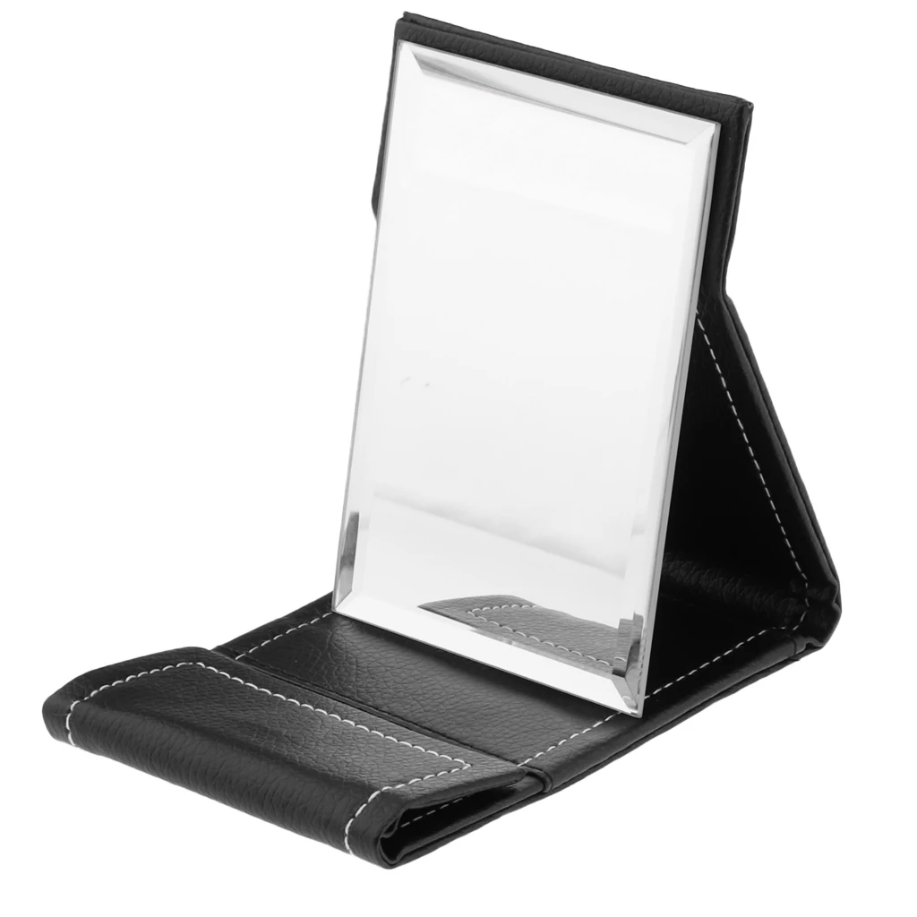 Black Женское косметическое складное зеркало с подставкой из искусственной кожи компактное зеркало для макияжа - Цвет: Black