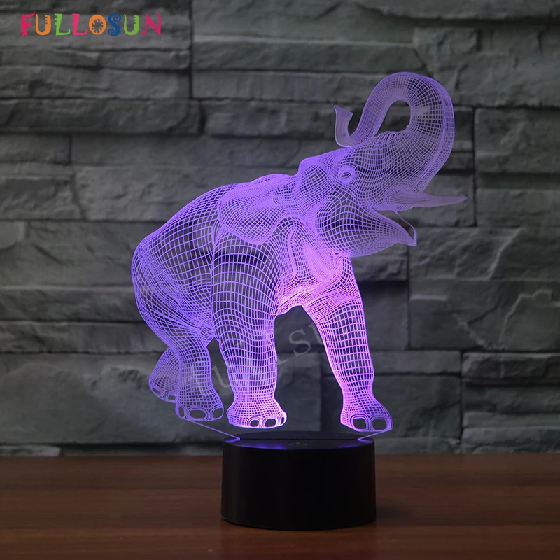 3D USB Светодиодная настольная лампа с изображением слона 7 цветов сенсорное