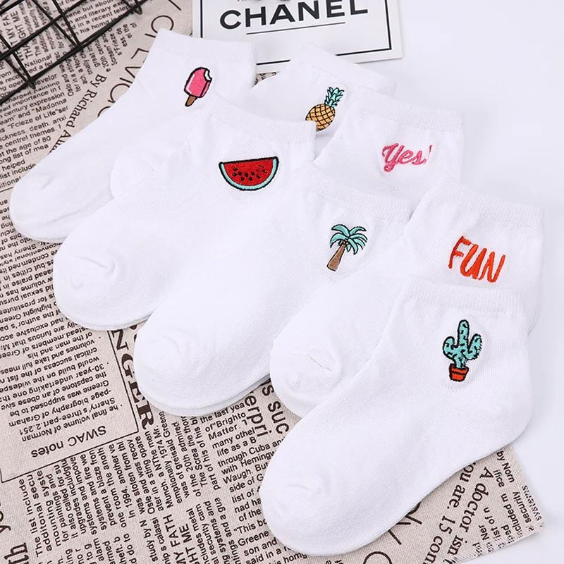 School Kids Crew Sox White Watermelon Cactus Pineapple Fruit