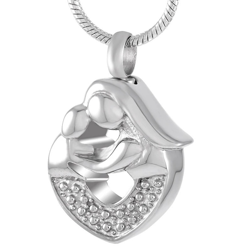 

IJD8659 Mom Hug Baby Heart Urn Necklace New Design Stainless Steel Keepsake Memorial Human Ashes Cremation Pendant of Loved One