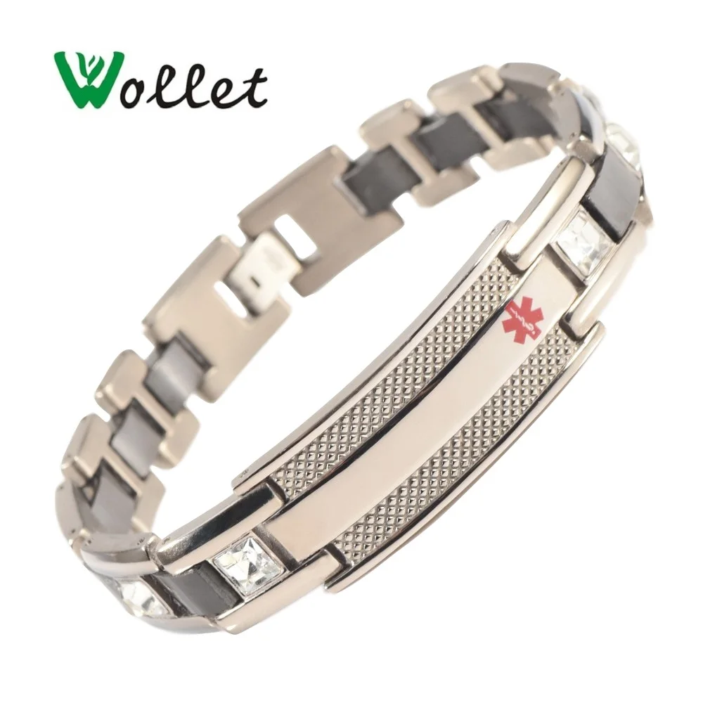 

Wollet Jewelry Stainless Steel Medical Alert ID Magnetic Bracelet Bangle For Women Men Silver Color Health Care Energy Magnets