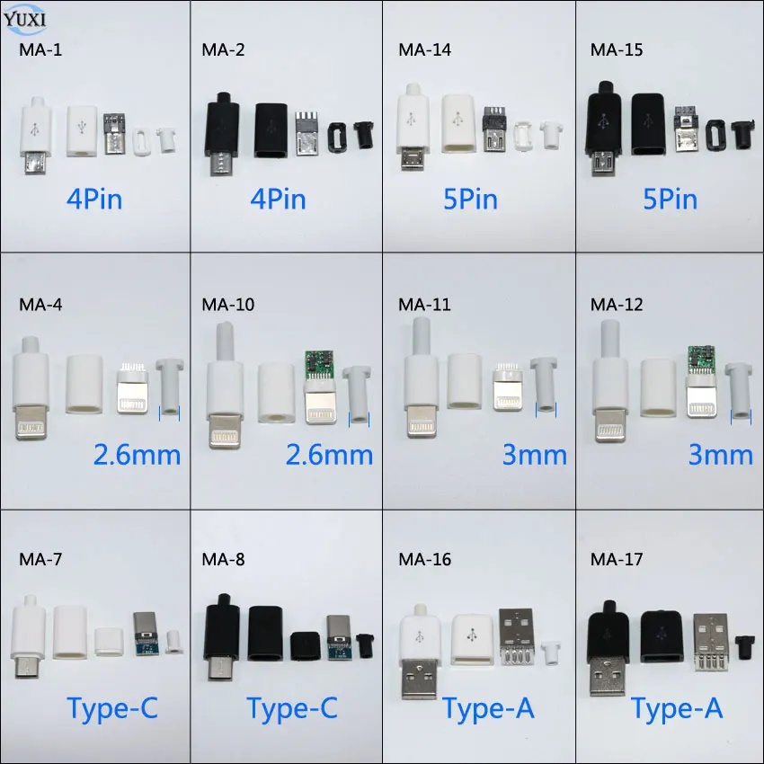 10 шт. штекер Micro USB YuXi 4/5 Pin с пластиковой крышкой тип A C для iPhone|Компьютерные кабели