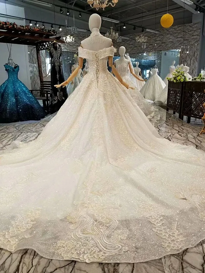 LS445441 изогнутое блестящее свадебное платье с открытыми плечами Милое Свадебное