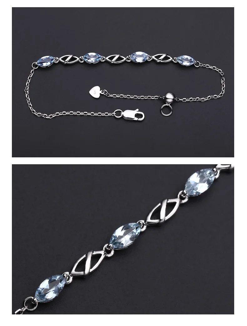 GEM'S BALLET 2.77Ct натуральный Небесно-Голубой топаз драгоценный камень браслет 925 пробы Серебряный регулируемый браслет для женщин Свадебные ювелирные изделия