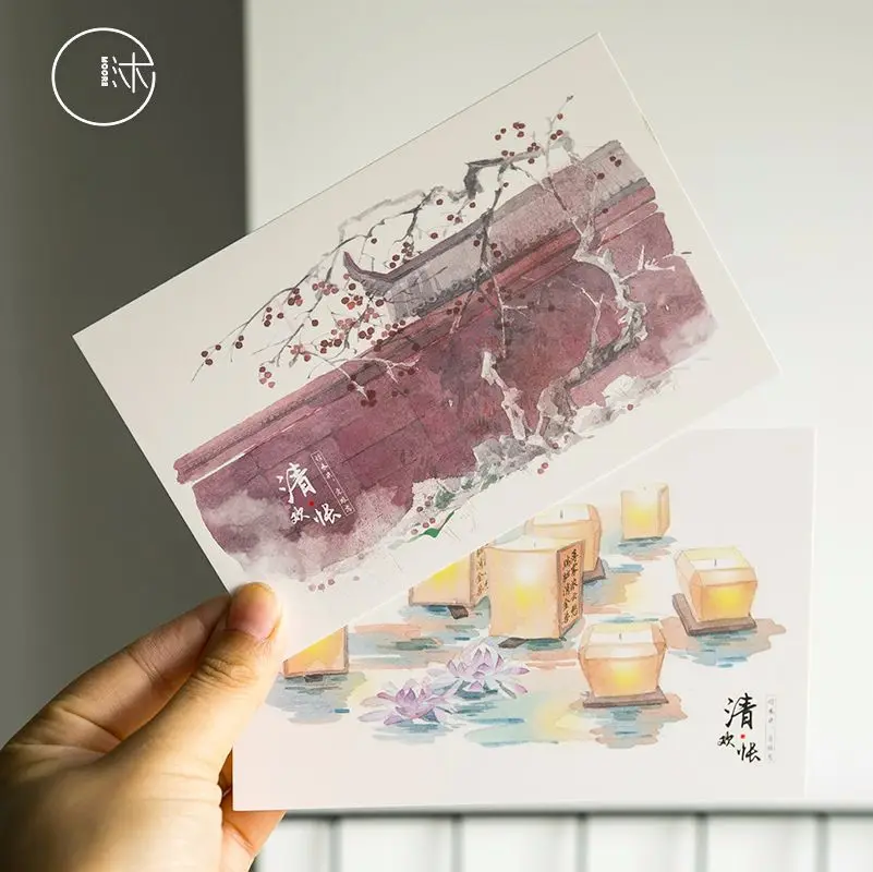30Sheets/Set Chinese Watercolor Aesthetic Series Postcard/Greeting Card/Message Card/Birthday Letter Envelope Gift Card | Канцтовары для