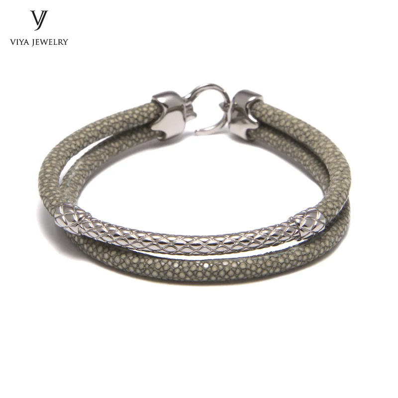 Ручной работы роскошные на заказ Stingray серебряные браслеты два ручной работы из кожи шнура Мужской браслет с чистой серебряной застежкой