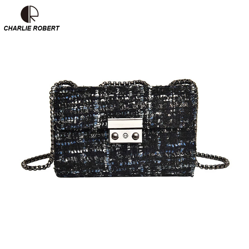 

2019 New Hot Autumn & Winter New Style Velour Dress Women Lady Shoulder Bags Patchwork Lattice Two Styles Hasp Crossbody Bags