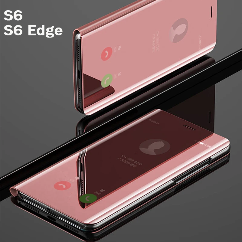 Flip Smart Mirror Phone Cover case For Samsung galaxy S6 Edge Plus S 6 S6edge Leather Clear View Standing Rose Gold Back Cases | Мобильные