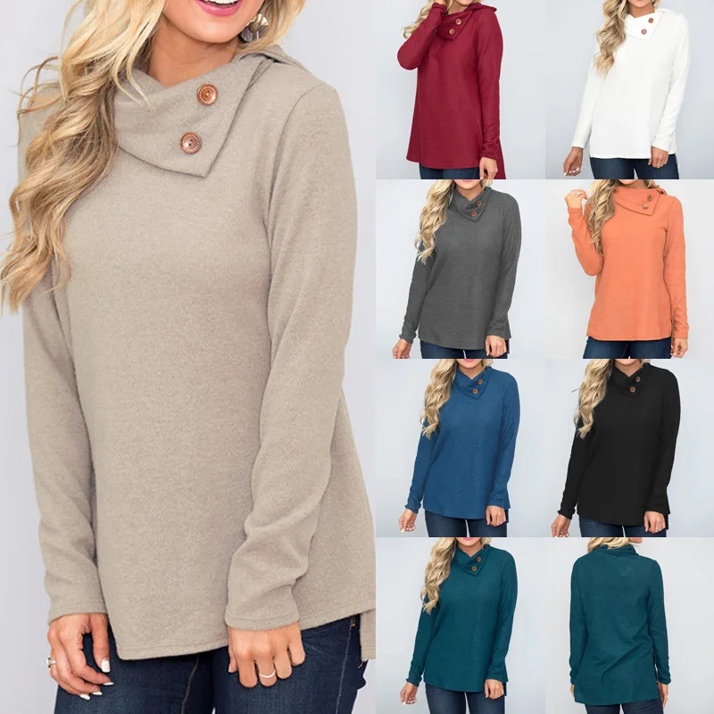 

S-2XL autumn winter pure color t shirt casual leisure womens long sleeve tops t shirts